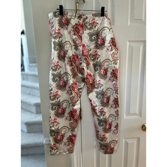 Vintage 90s Cream White Pink Floral Paisley Satin Double Breasted Pajama Set - Picture 8 of 12